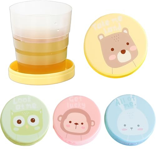 4 Stück Faltbarer Becher, Faltbecher für Kinder, Faltbarer Kaffeebecher, Faltbarer Trinkbecher, Faltbarer Kaffeebecher，Faltbare Silikon Tasse mit Deckel, für Camping Wandern Reisen Picknick (170ml)