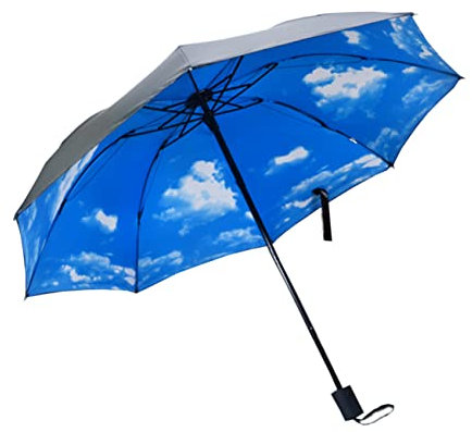 BESPORTBLE Paraguas Plegable Anti-uv y Resistente Al Viento, Protector Solar, Tres Pliegues, Diseño De Azul y Nubes, Tamaño Compacto, Adecuado Para Mujeres Exteriores y Playa