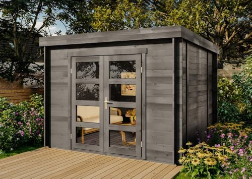 Alpholz Gartenhaus Paloma Sol 298x298cm Imprägniert mit Boden 28mm Wandst. | aus Holz (Nordische Fichte), Blockbohlenbauweise, Flachdach