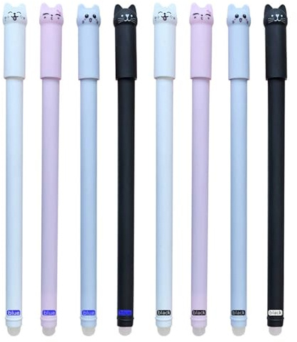 Uixxducc 8 Niedliches Kätzchen Radierbaren Gelstiften Mit Thermoempfindlicher Radiertinte, Verschiedene Tintenfarben, 0,5 Mm Spitze (8pcs)