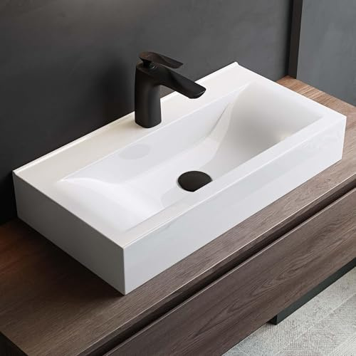 Mai & Mai Lavabo da Appoggio 61.5x31.5x10.5cm in Ceramica, Brüssel118G | Lavabo Bagno Sospeso Lavandino Bagno da Appoggio, Bianco