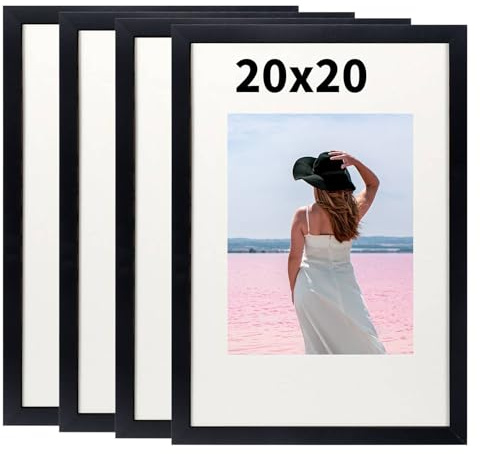 Truevaste 4 Set Bilderrahmen 20x20 cm, Schwarz MDF Fotorahmen, Klassischer Bilder Rahmen für Wand Tischbilderrahmen, Picture Frame für Poster Dokument Hochzeitsfotos Abschlusszeugnis Jubiläum Geschenk