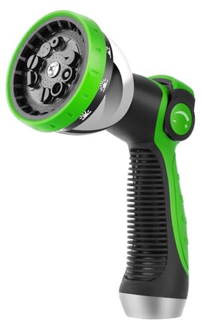 KETTOYA 10-Spray Pattern Hose Pipe Spray Gun, New Garden Hose Nozzle with Thumb Control, On-Off Valve for Easy Water Control, Water Sprayer for Gardening, Watering, Washing Cars & Pets, Green
