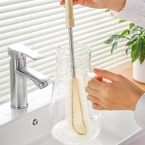 Cepillo de mango largo para botellas y tazas, herramienta de limpieza perfecta para limpieza y mantenimiento eficientes de la cocina (sección extendida de 50 cm)