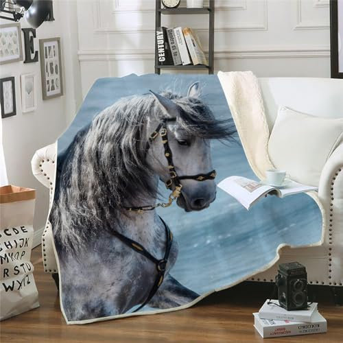MOXINO 3D Pferd Sherpa Decke 150x200 cm Pferd Kuscheldecke Flauschig Microfiber Fleecedecke Weich und Warme Wohndecke Throw Blanket Sofadecke Couchdecke Tagesdecke（Muster 5-15）