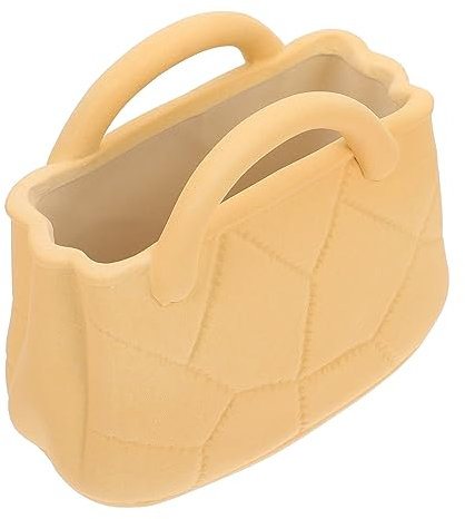 UKCOCO Jarrón De Flores De Cerámica Forma De Bolso Tamaño Mediano, Decoración Color Madera Amarilla, Material Cerámico Duradero, Arreglo Floral para Adornar El Hogar, Adecuado para Sala De Estar