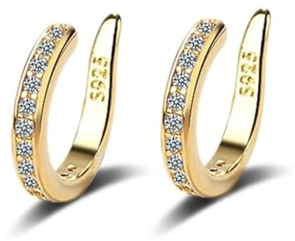 Ear Clips Ear Cuffs for E/ar Corrector,No Piercing Clip On Earrings for Women Girls,Silver Gold Cuff Earrings E/ar C/lips with Diamonds,Ea/r Bone C/lips Comfortable Everyday Wear(Golden)