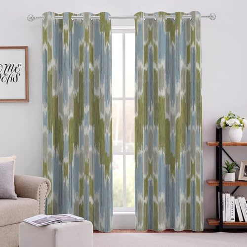 Grünes Blumenmuster Blickdichte Vorhänge H240 X B132cm Moderne Abstrakte Kunst Kinderzimmer Gardinen mit Ösen für Mädchenzimmer Kinderzimmer Babyzimmer 2er Pack