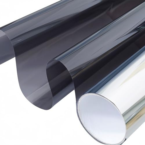 Film Solaire Anti Chaleur 80 x 200 cm Film Adhesif Effet Miroir D'Intimité Filtre Fenetre Anti Regard Chaleur UV Opaque pour Vitre pour Fenêtre Maison Bureau, Gris Clair