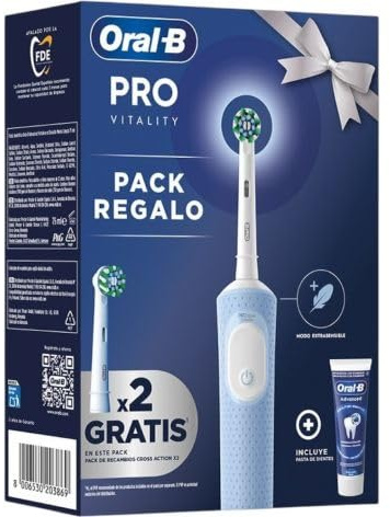 Oral-B Pro Vitality Cepillo de Dientes Eléctrico Azul - Pack Cepillo + 2 Recambios + Pasta Dientes