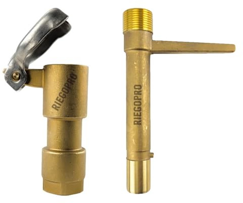 RIEGOPRO Pack 2 en 1 – Boca de Riego Hidrante Acople Rápido ¾″ + Llave de Bayoneta ¾″ en Latón | Conexión estándar ¾ pulgada, instalación profesional, para jardín, riego comunitario o agrícola