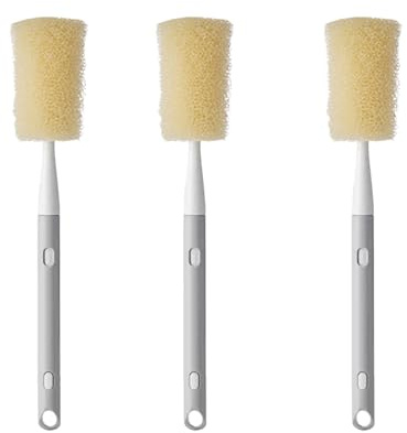 3 esponjas de cepillo para botellas, 28-36 cm, cepillo retráctil para botellas, cepillo de limpieza de botellas con mango largo, cepillo de esponja multifuncional de panal para botellas, vasos