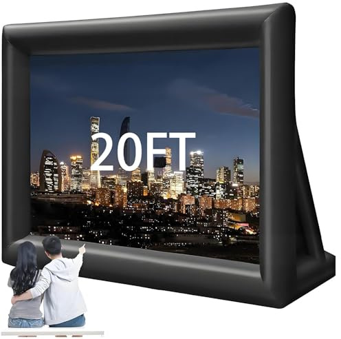 Outdoor Projector Screen, Inflatable Movie Screen with Rope, Air Blower, Ground Nails and Carry Bag, Front & Rear Projection, for Theater, Football, Backyard 20ft