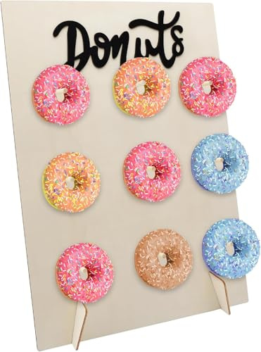 CXWFLM Supporto per ciambelle a 9 fori, in legno, riutilizzabile, per matrimoni, compleanni, baby shower, anniversari e Candy Bar, supporto per ciambelle e decorazioni per feste