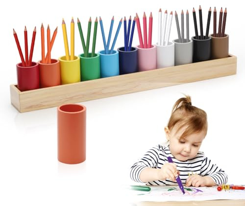 Buntstifthalter aus Massivholz 46 x 6 x 8 cm Stiftehalter Holz mit 11 Fächern Montessori Stifte Organizer Kinder Schreibtisch Organizer Stiftebox für Schule Zuhause Büro Stiftköcher Aufbewahrung