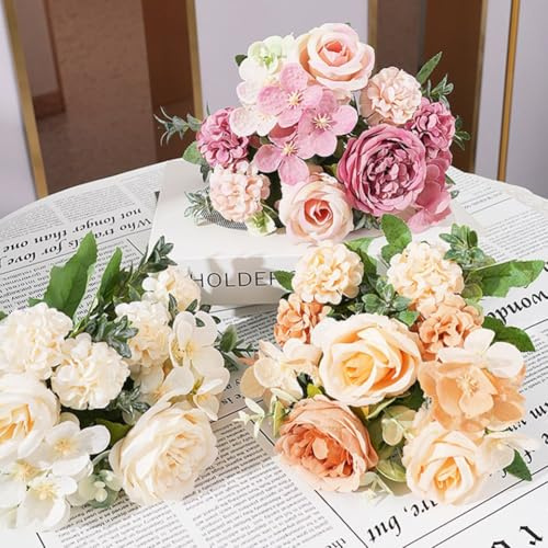 NEIQIUWING Lot de 7 pivoines artificielles - Roses et hortensias - Bouquet de mariée pour fête à la maison et décoration de mariage