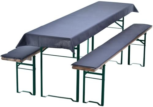 Waidmeister Bierbankauflagen Set 3 teilig - Auflagen für Bierzeltgarnitur - 1 Tischdecke 240x70 cm für Biertisch & 2 Bankauflagen gepolstert 220x25 - Farbe: Grau