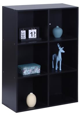 Relaxdays Bücherregal, HxBxT: 91 x 61 x 30 cm, 6 Fächer, schwarz | Buchregal Würfel, offenes Standregal für Wohnzimmer