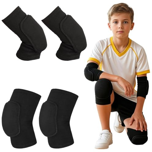 2 par knäskydd handboll för barn och armbågsskydd, knäskydd | Mjuk förtjockning volleybollskydd för handbollsträning, skoter, fotboll, dans, elastisk kollision, svart