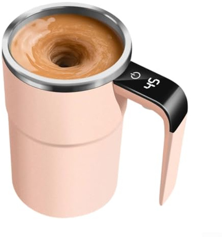 Tazza da caffè auto-mescolante, 13,8 x 8 cm, in acciaio inox, con display della temperatura, mix magnetico automatico, coperchio ricaricabile a prova di perdite, per casa, ufficio, viaggi (380 ml rosa