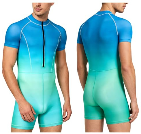 Hansber Herr Kortärmad Dragkedjad Framåts Sportlig Stöd Underskjorta Enstyckig Strumpor Cykelkostym Zentai Kostym Blå L
