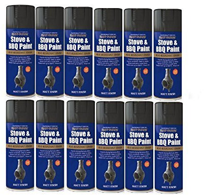 12X Rust-Oleum Stove and BBQ Heat Proof Black Spray Paint - 400ml