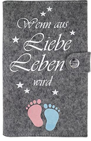 Custodia Deluxe per libretto gravidanza Wenn aus Liebe Leben wird... con extra tasche e chiusura in feltro di lana 100%