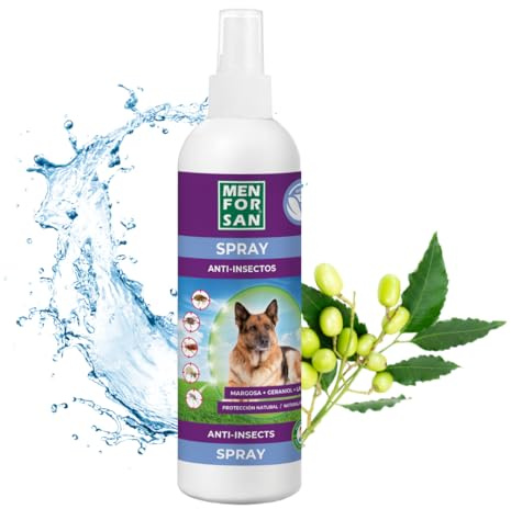 MENFORSAN Spray Anti-Insectos Repelente para Perros, con 2 Activos Naturales: Geraniol y Lavandino, Protege contra Insectos, 250ml