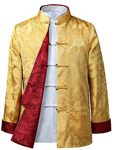 BOZEVON Hombres/Mujer Chino Tang Traje Tops - Primavera otoño Ambos Lados Abrigo Chaqueta de Manga Larga de Artes Marciales Kung Fu Camisetas Tang