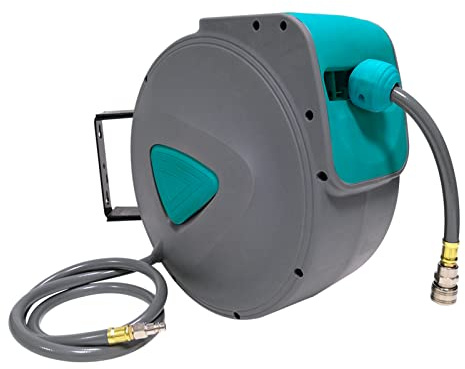 Aufun 10m Druckluftschlauch Aufroller automatisch 1/4'' Anschluss | Schlauchtrommel Schlauchaufroller-trommel mit Schnellkupplung und Arretierkugel für Autoreparaturstationen usw (10 Meter)