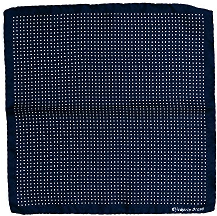 Chiccheria Brand Einstecktuch aus Seide – POLKA DOTS (gepunktet) – 100% Seide | Handrolliert | Made in Italy | Taschentuch | Bekannt aus GQ (Dunkelblau-Weiß)