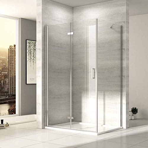 EMKE Duschkabine 120 x 70 x 195cm Eckeinstieg Duschabtrennung Eckdusche Komplettdusche Falttür Dusche 180º Klappbar Duschwand Duschtür Mit Seitenwand 70cm 6mm ESG Sicherheitsglas