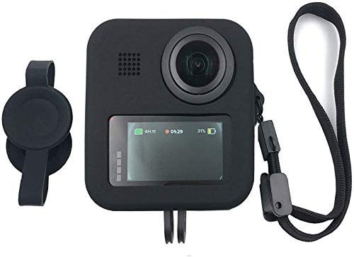 Hensych Caméra Silicone Étui de Protection Couvercle d'objectif Cas avec dragonne pour Appareil Photo pour Gopro Max Protection complète à 360 degrés