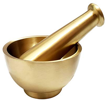 Pure Source India Mörser-Stößel-Set, Messing, 1 Stück, 11,4 cm, Gold
