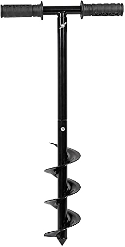 Adjustable Length Steel Spiral Manual Hand Drill Ground Digger Earth Auger Bulb Planter Fence Garden Post Holder 10cm Diameter Non-Slip Ergonomic Handle Grips