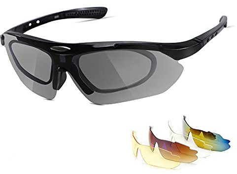 Aigoode Polarisierte Radsportbrillen mit 5 Wechselgläser, UV400 Schutz Fahrradbrille für Herren und Damen, Baseball Laufen Angeln Golf Fahren Sonnenbrille