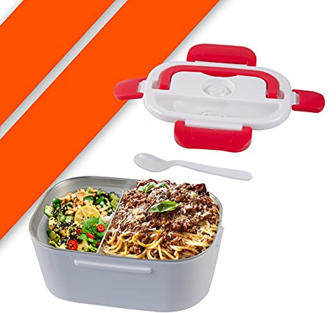 Bonplus BP | Fiambrera Eléctrica de Acero Inoxidable para Casa y Coche | cuatro cierres herméticos | Potencia:40W | Capacidad: 1,50L (Rojo)