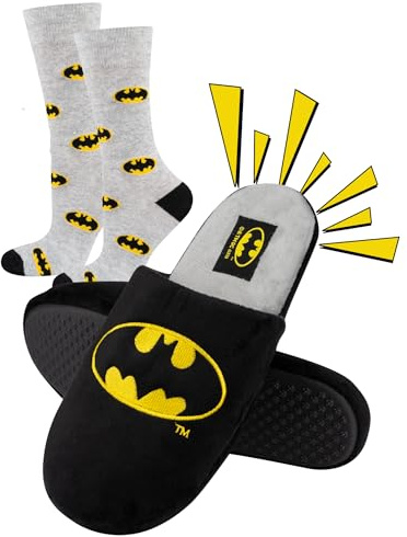 soxo DC Comics The Batman Zapatillas Casa Hombre Invierno Divertidas Cómodas Pantuflas 41/42 Batman Zapatillas + Calcetines 40-45
