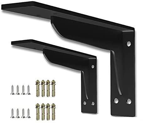 2 Stück Schwerlast Regalhalterung,Versteckte Regalhalterungen Wand Regalträger Stahl Massiv Regalkonsole,Tragfähigkeit 300 kg, für Badezimmer Küche Garten Wohnzimmer (25cm/9.8in,Black)