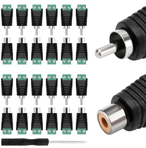 KUOQIY 12 Paar RCA Adapter Terminalblock Set, Cinch-Stecker und Buchse auf AV-Schraubklemme, Audio/Video-Lautsprecherkabel-Stecker, für CCTV-Überwachungskamera