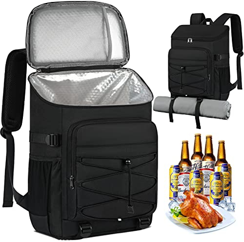 NUBILY Mochila Nevera 30L Impermeable Bolsa Termica de Refrigeración Porta Alimentos Mochila Nevera Isotermica Bolsa de Picnic Grande Fiambrera Camping Barbacoa Comidas Trekking Negro