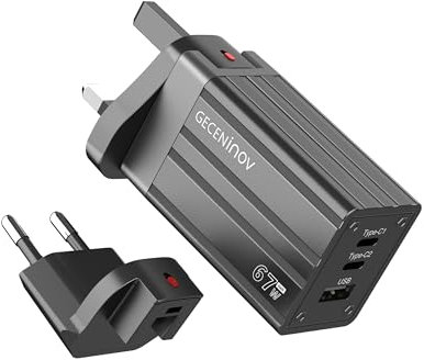 Cargador rápido USB C de 67W, adaptador de pared multipuerto para viajes, compatible con portátiles y smartphones, enchufe del Reino Unido/Europa, adecuado para iPhone, iPad Pro, MacBook Air y Galaxy.