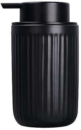 Seifenspender Umlaca Spülmittelspender,Nachfüllbarer Soap Dispenser Keramik 350ml,Großer Pumpenkopf lässt Sich leicht drücken,Geeignet für Küche,Bad (Streifen Schwarz, Flüssigseifenspender)