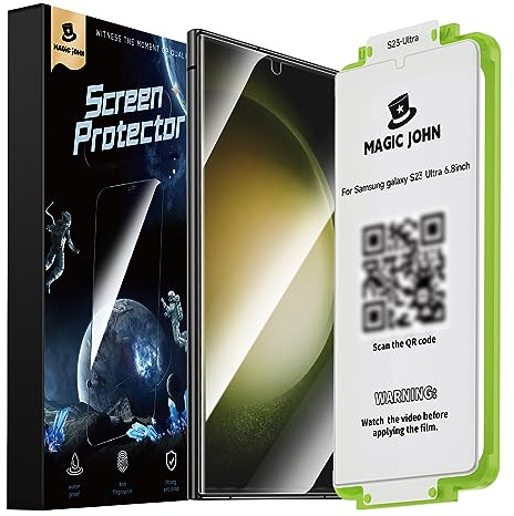 MAGIC JOHN 2 Pack for Samsung Galaxy S23 Ultra Screen Protector [PET Film Material Not Glass] 6.8 inch,[100% Fingerprint ID Compatible] Easy Installation Tray, Shock-Resistant, 3D Curved, Bubble Free, Scratch Proof, HD Clear, Case Friendly