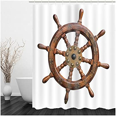 Whoiy Duschvorhang Polyester Schwer, Duschvorhang Eckbadewanne 165X180cm Bath Curtains Ruder Weiss Braun Waschbar Wasserdicht