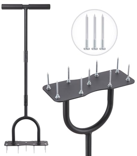 Ohuhu Lawn Aerator Spikes Aerating Tool, Manual 38-Inch Grass Aerator Tools, Heavy Duty Aeration Loosen Compacted Soil, 2.2 Strong Spikes Aerating Detaching Turf Plugger for Yard Garden Dethatcher