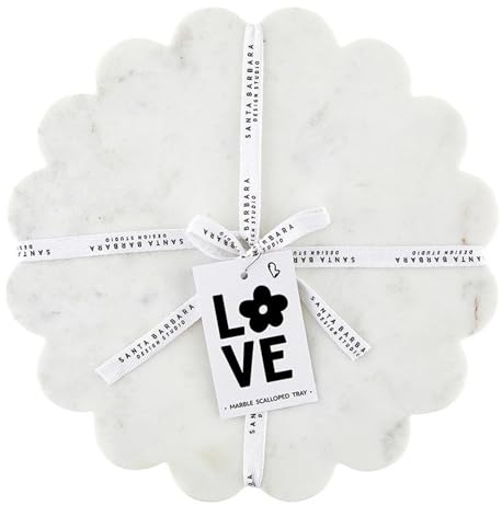 Santa Barbara Design Studio Marble Charcuterie Boards Cheese Board Round Scalloped Cutting Board, 12 Diameter, White