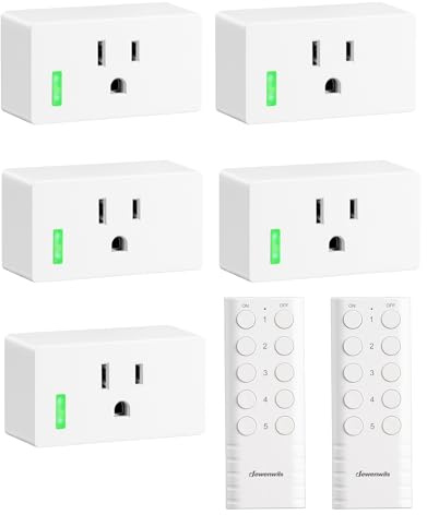 DEWENWILS 200FT Range Remote Control Outlet, No Interference Strong Signal, Indoor Wireless Outlet Switch for Lamps, Fans, Lights, 15A/1800W, ETL Listed (5 Outlets + 2 Remotes)