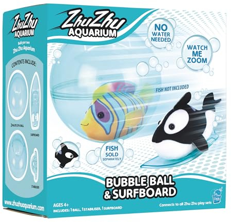 John Adams Zhu Zhu Pets | Zhu Zhu Aquarium Bubble Ball & Surfboard Playset | Electronic Pets | Ages 4+, Blue, 11546