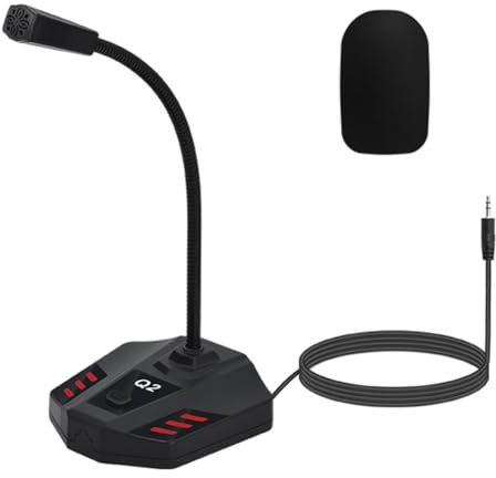 Q2 Microphone à Condensateur à Col de Cygne de Bureau Microphone de Conférence XLR pour Réunions/Voix/Jeux, 3,5 mm Facile à Utiliser